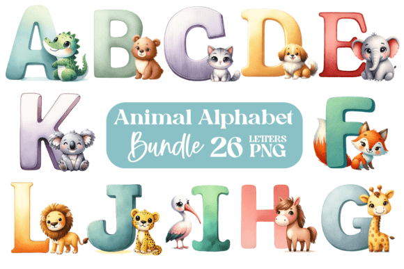 Download Cute Animal Alphabet Clipart PNG Bundle - Animal Collection