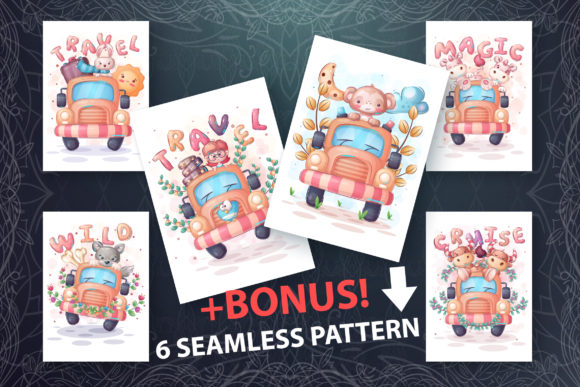 Download Set Cute Animal in the Car - Animal Collection