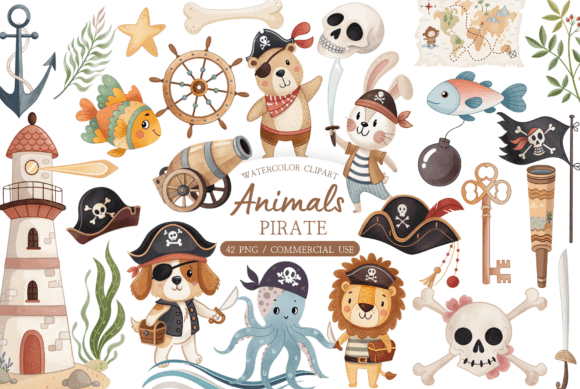 Download Cute Animal Pirate Clipart PNG - Animal Collection
