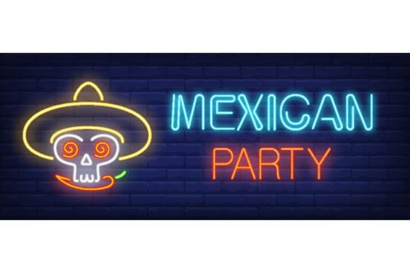 Download Mexican Party Neon Text with Skull Bitin - Text Collection
