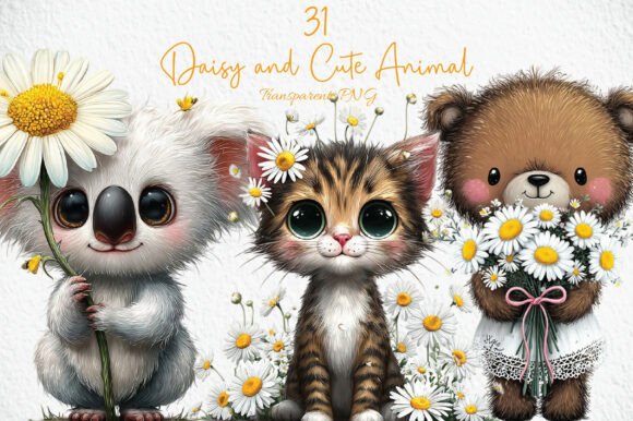 Download Daisy and Cute Animal Clipart PNG - Animal Collection