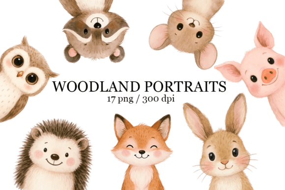 Download Cute Animal Portrait Watercolor Clipart - Animal Collection